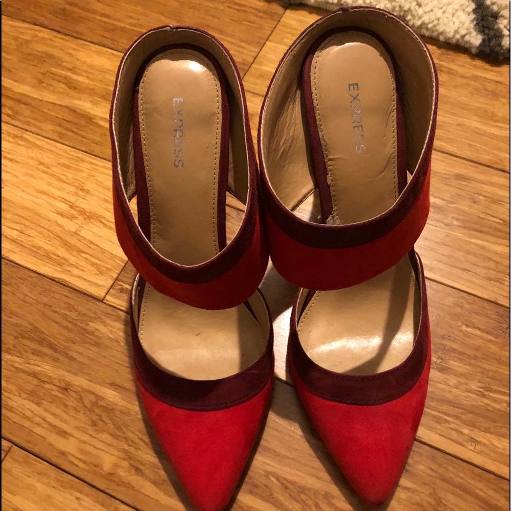 Express red and maroon slide heel